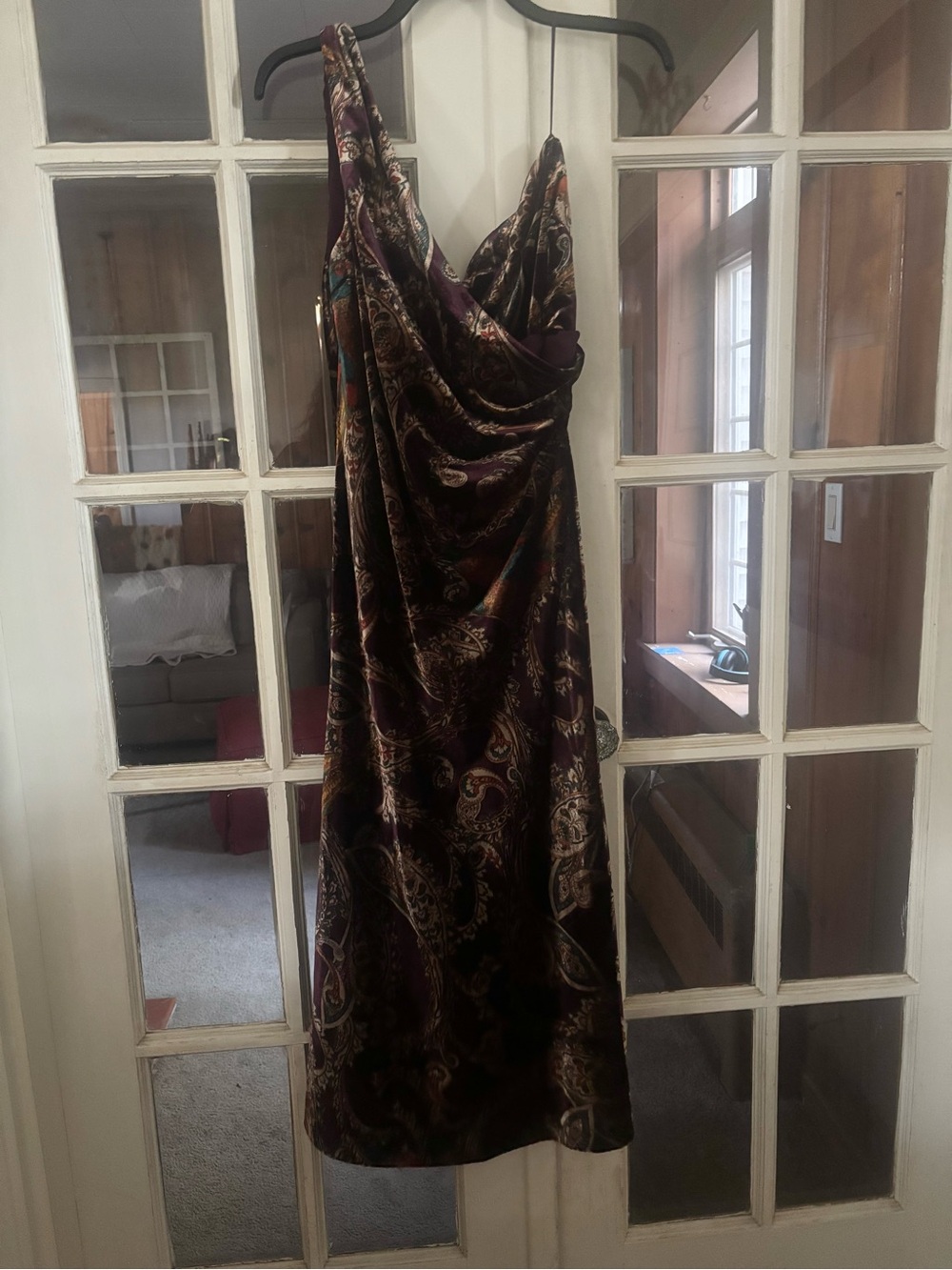 Ralph Lauren one shoulder velveteen Formal Paisley Midi Dress.